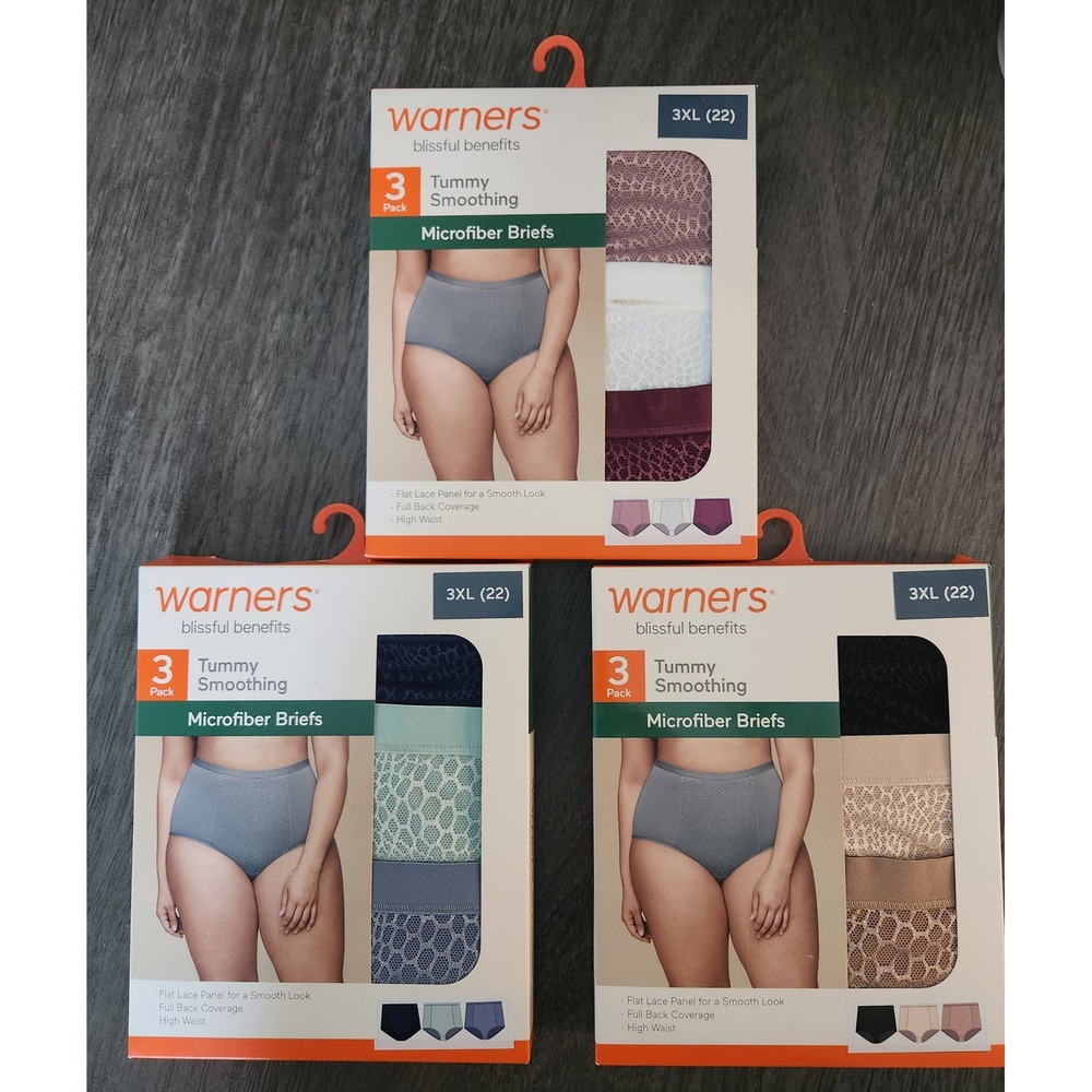 Warners Blissful Benefits Tummy Smoothing Microfiber Briefs 3-Pack Lot 3XL 22